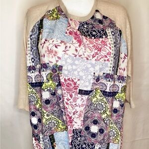 Cato Patchwork Floral Raglan Top in Pink, Blue, Cream, Yellow